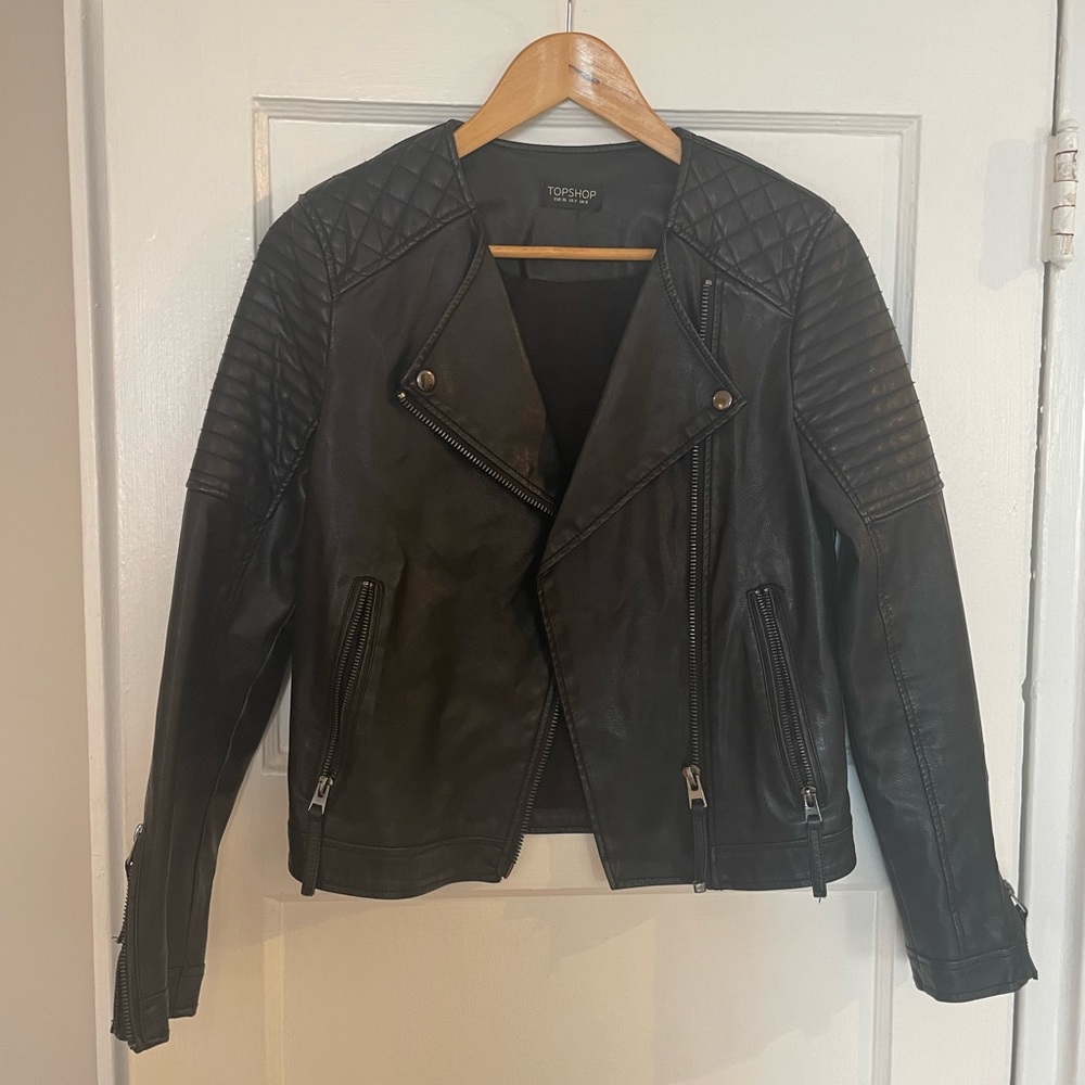 TopShop Black Quilted Vegan Leather Moto Jacket